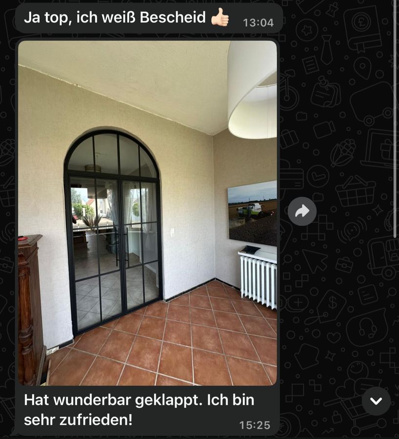 WhatsApp-Nachricht: Hat wunderbar geklappt. Ich bin sehr zufrieden!