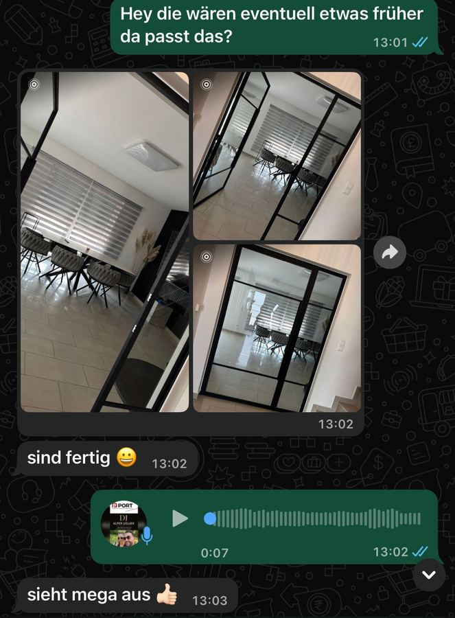 WhatsApp-Nachricht: sind fertig — sieht mega aus